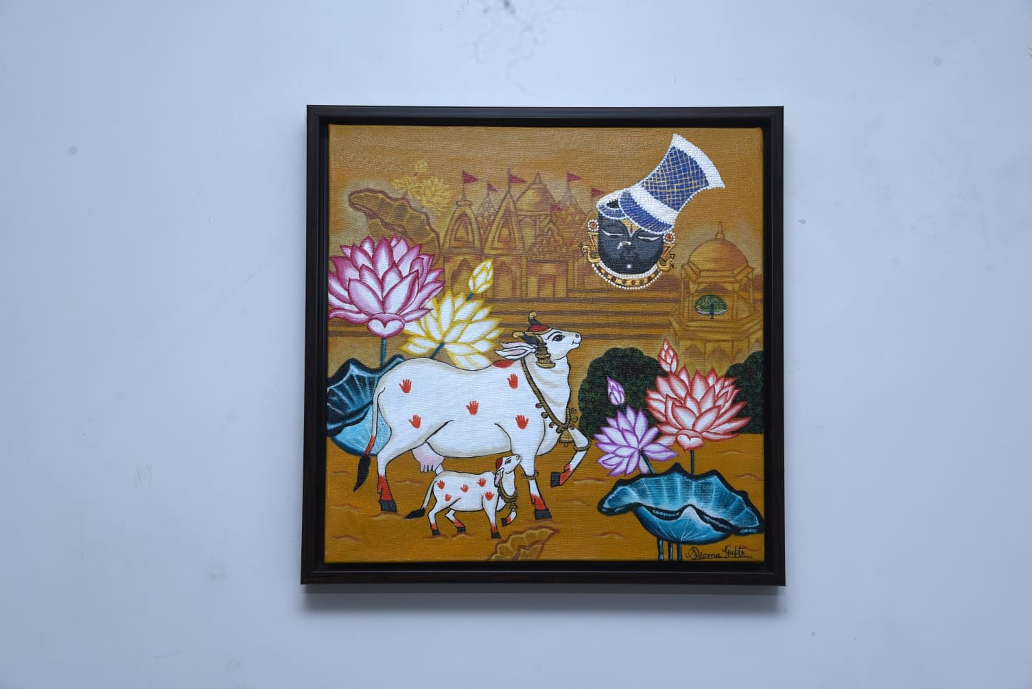 Kaamdhenu in Pichwai 15" x 15"